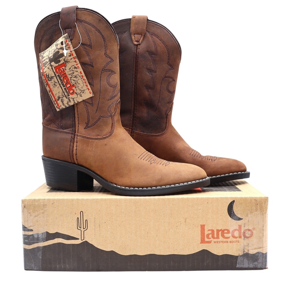Laredo Western Boots Youth 2 D Tan Distressed Leather Cowboy Boots 28-2240 NIB